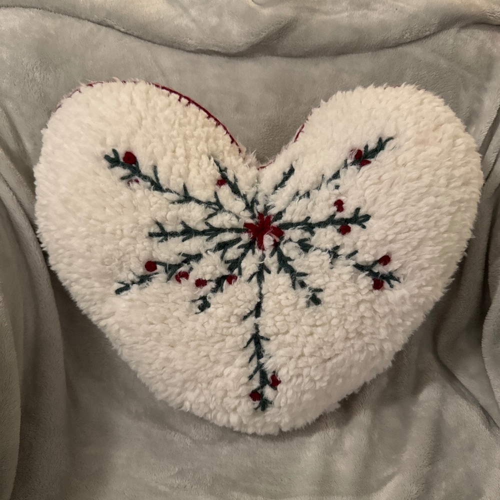 Pottery Barn Sherpa Embroidered Heart Shaped Pillow